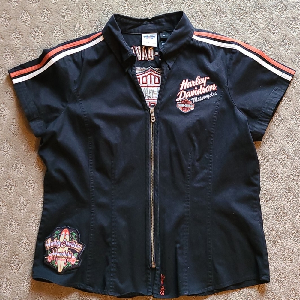 Harley Davidson Collared Zip Up Shirt